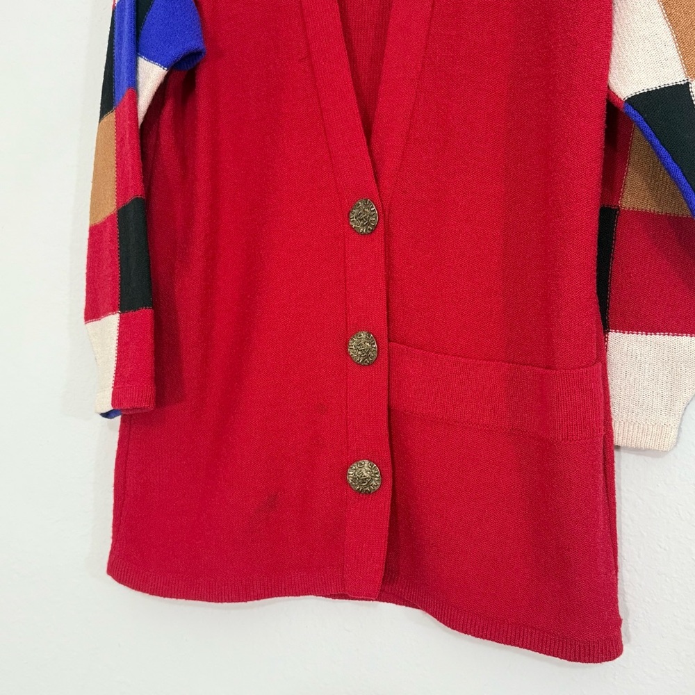 Vintage 80’s Steve Fabrikant Neiman Marcus Wool Color-block Sweater Cardigan - Picture 3 of 10